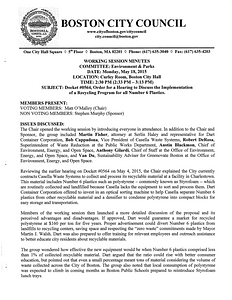 Committee on Environment and Parks working session minutes, May 18, 2015