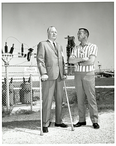 Mayor John F. Collins and Alan Shepard at Air Force Eastern Test Range, Cape Kennedy (now Cape Canaveral)