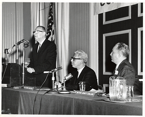 Mayor John F. Collins with Supreme Court Justice Arthur Goldberg (center) and unidentified man