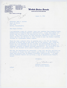 Letter from Franklin Floete to Senator Leverett Saltonstall