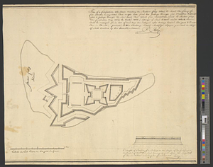 Plan of a fortification who seems necessary on Shutters Folly Island to second the firing of Fort Johnson on any vessel that might have forced her passage through Fort Moultrie & would fetch a passage through the sand bank that extends from Charlestown Point to Shutters Folly