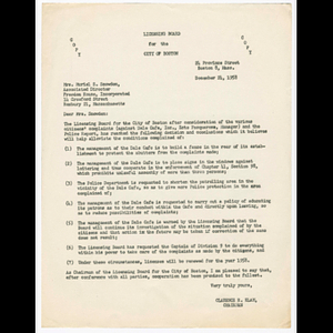 Letter from Clarence R. Elam to Muriel Snowden concerning Dale Café, Inc.