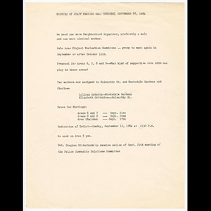 Minutes for staff meeting on September 10, 1964