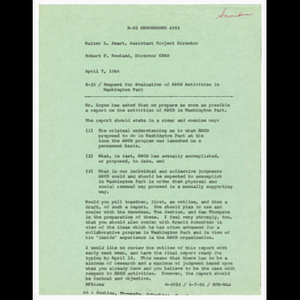 Memorandum from Robert F. Rowland to Walter Smart about evaluation of Action for Boston Community Development (ABCD) actitivites in Washington Park