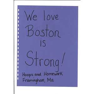 Back page to a collection of Boston Strong ducks made by Hoops and Homework program in Framingham, MA