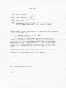 Memo #94 to Paul Tsongas from Rich Arenberg regarding Co-Sponsorship of Bills: for the information of the Washington and Fifth District staffs