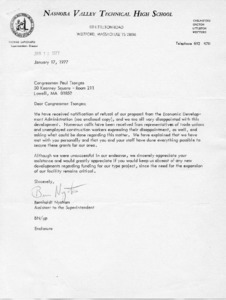 Letter from Bernholdt Nystrom to Congressman Paul Tsongas