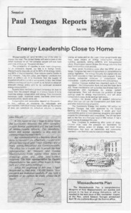 Senator Paul Tsongas Reports: Energy leadership close to home