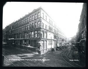 Buildings on east side of Franklin Street corner of Washington Street