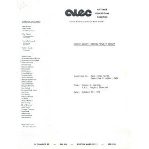 Parent agency liaison project report, October 27, 1976.