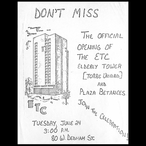 Don't miss the official opening of the ETC elderly tower [Torre Unidad] and Plaza Betances