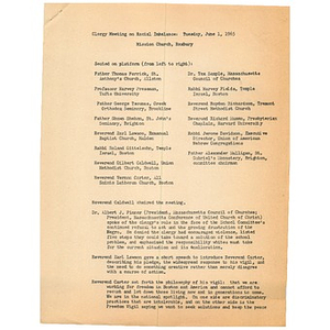 Clergy meeting on racial imbalance: Tuesday, June 1, 1965.