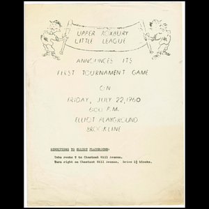 Flier announcing first tournament game on July 22, 1960