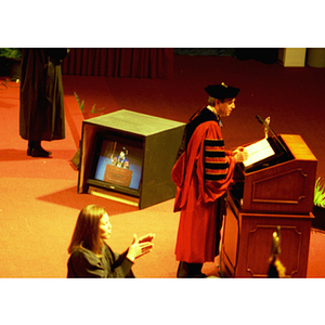 President Freeland (?) speaks at his inauguration