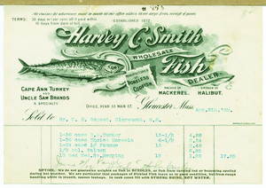 Billhead for Harvey C. Smith, wholesale fish dealer, 33 Main Street, Gloucester, Mass., dated April 8, 1902