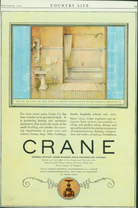 Advertisement for the Crane Company, plumbing, 636 S. Michigan Avenue, Chicago, Illinois, September 1922