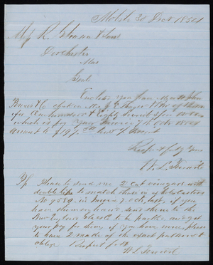 Letterhead for customer, Mobile, Alabama, dated 30 December 1854