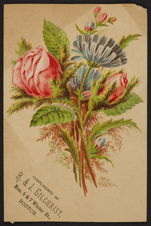 Trade card for R. & J. Gilchrist, dry goods, Nos. 5 & 7 Winter Street, Boston, Mass., undated