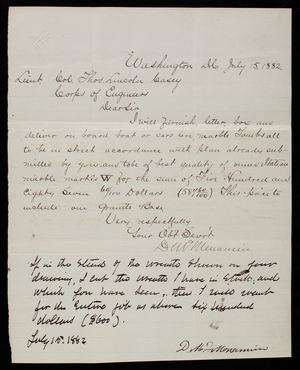 D. W. Menamin to Thomas Lincoln Casey, July 15, 1882