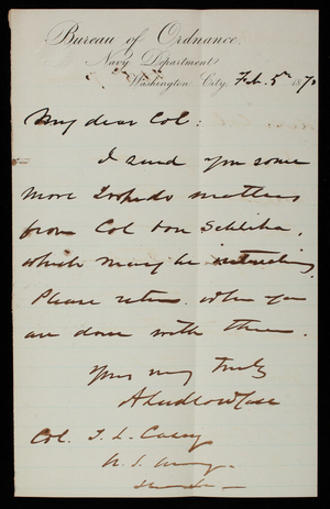 A. L. Case to Thomas Lincoln Casey, February 5, 1873