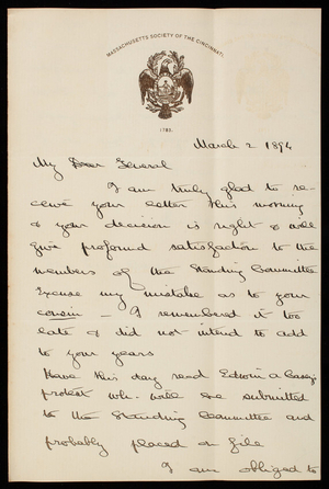 Winslow Warren to Thomas Lincoln Casey, March 2, 1894