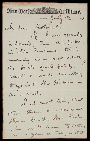 Henry Hall to Thomas Lincoln Casey, July 12, 1888