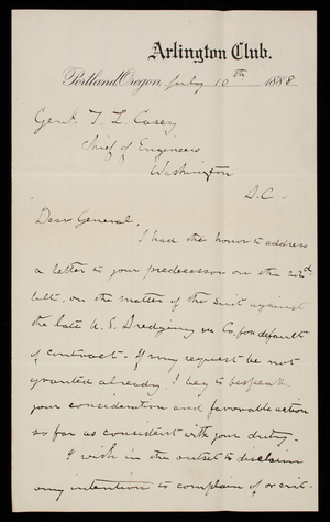 Rufus Ingalls to Thomas Lincoln Casey, July 10, 1888
