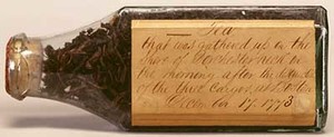 Tea leaves in glass bottle collected on the shore of Dorchester Neck the morning of 17 December 1773