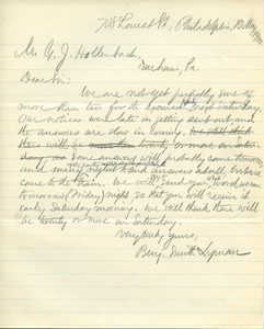 Letter from Benjamin Smith Lyman to G. J. Hollenbach