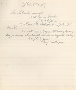 Letter from Benjamin Smith Lyman to Charles Truscott