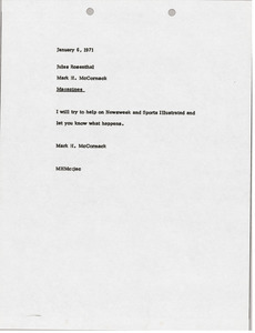 Memorandum from Mark H. McCormack to Jules Rosenthal