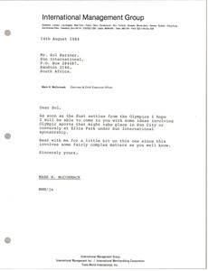 Letter from Mark H. McCormack to Sol Kerzner