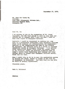 Letter from Mark H. McCormack to Jack Oei Tjong Ie