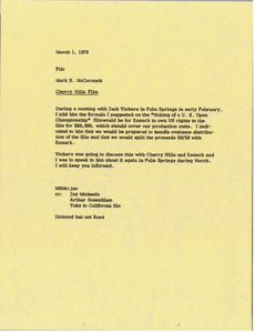 Memorandum from Mark H. McCormack to Cherry Hills film file