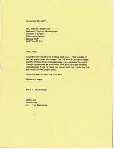 Letter from Mark H. McCormack to John H. Sturzaker