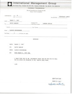Fax from Laurie Roggenburk to David Barlow
