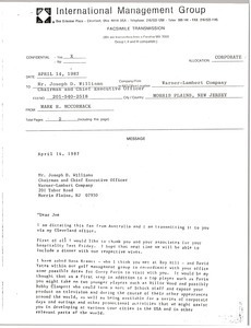 Fax from Mark H. McCormack to Joseph D. Williams