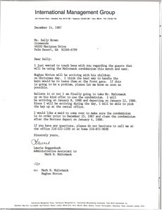 Letter from Laurie Roggenburk to Sally Brown