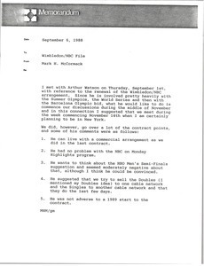 Memorandum from Mark H. McCormack concerning Wimbledon