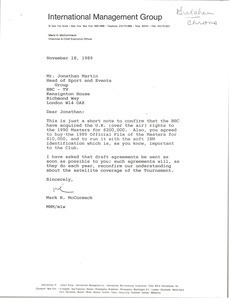 Letter from Mark H. McCormack to Jonathan Martin