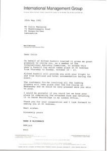 Letter from Mark H. McCormack to Colin MacLaine