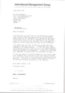 Letter from Mark H. McCormack to Taizo Kawata