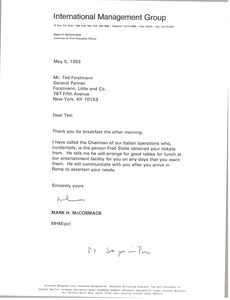 Letter from Mark H. McCormack to Ted Forstmann