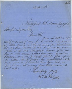 Letter from F. M. Palmer to Joseph Lyman