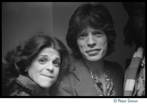 Gilda Radner and Mick Jagger, posing before Peter Tosh's performance on Saturday Night Live