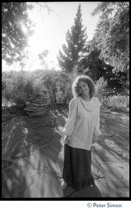 Usha (Cathy Brown): portrait on a flagstone patio