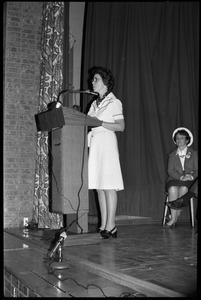 Ellen McCormack, speaking at a campaign rally while running for President