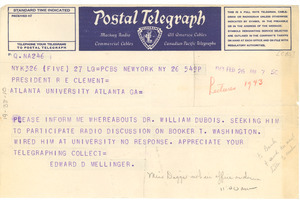 Telegram from Columbia Broadcasting System to Atlanta University