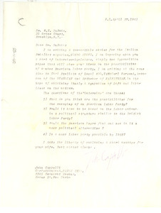 Letter from John Cappelli to W. E. B. Du Bois