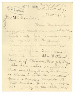 Letter from Isabelle Bunnell to W. E. B. Du Bois